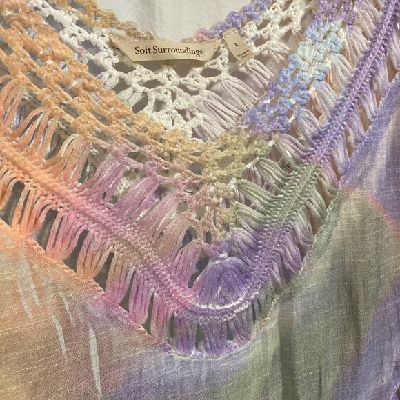 Soft Surroundings Lulu Tunic Crochet Tie Dye‎ Top Size L - Picture 2 of 8